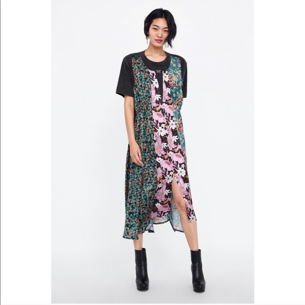NWT Zara Patchwork Oversized Midi Dress